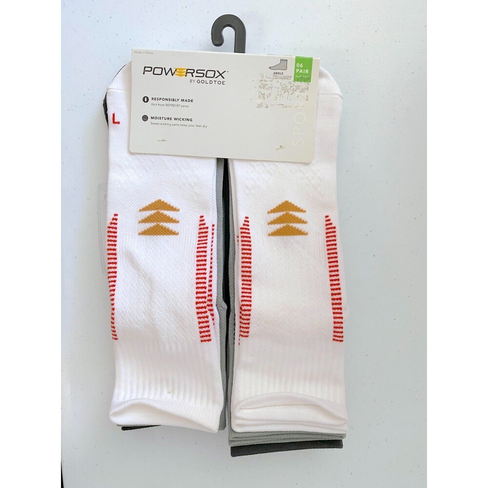 Mens PowerSox Goldtoe Ankle Socks 6 Pr Sz L 6-12.5 Wicking Arch Sports Series